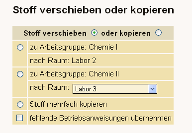 Stoffe verschieben bzw. kopieren