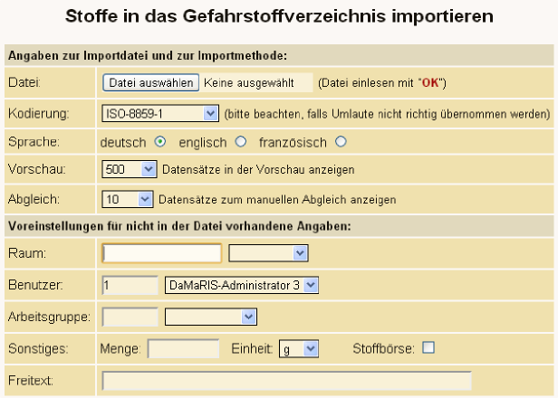 Modul Stoffdatenimport