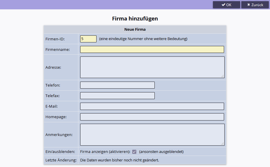 Firmen neu anlegen