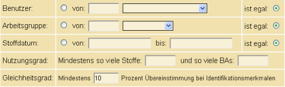 Modul Stoffe abgleichen eingeschränkter Stoffabgleich auf Nutzer