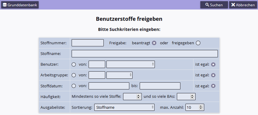 Stoffe freigeben