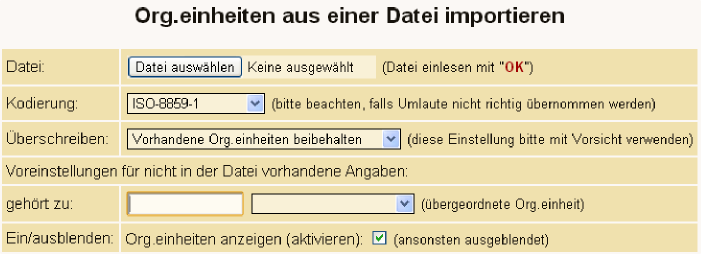 Modul Organisationseinheit importieren