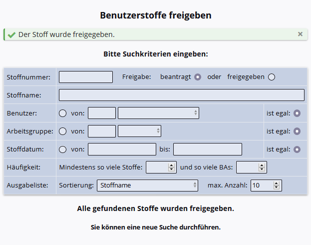 Stoffe freigegeben