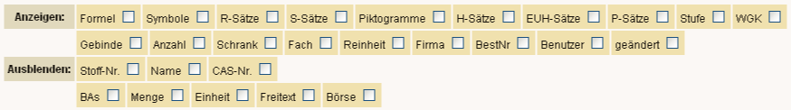 Merkmale ein- bzw ausblenden