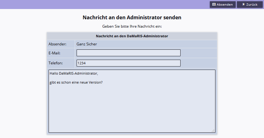 Nachrichten an Admin