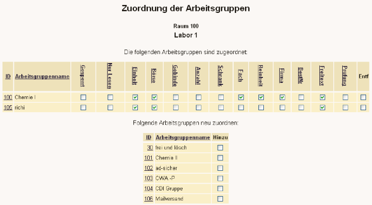 Raum hinzufügen und Arbeitsgruppe ändern