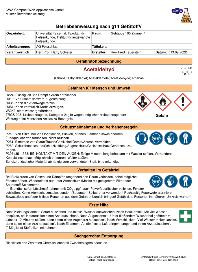 Muster-Betriebsanweisung