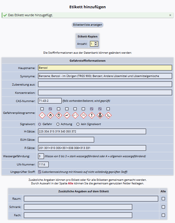 Etiketten zur Etikettenliste hinzufügen