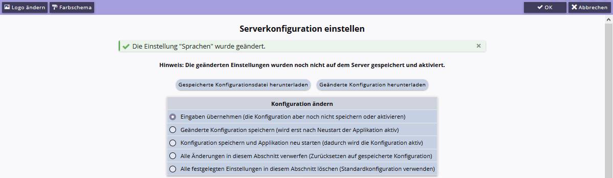 Terminologie und Meldungen: Sprachen deutsch englisch Optionen