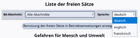 Sprachen der Liste der freien Sätze