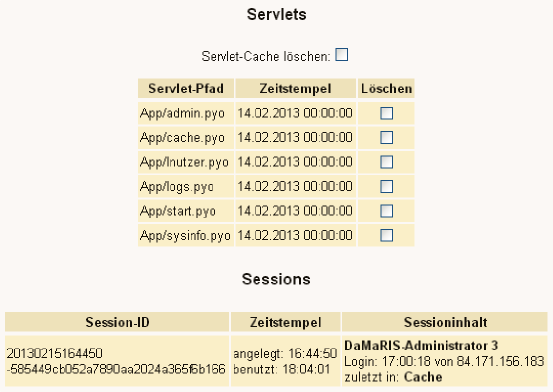 Serververwaltung Application-Cache