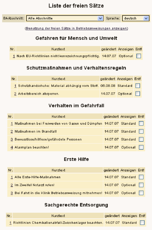 Liste der freien Sätze