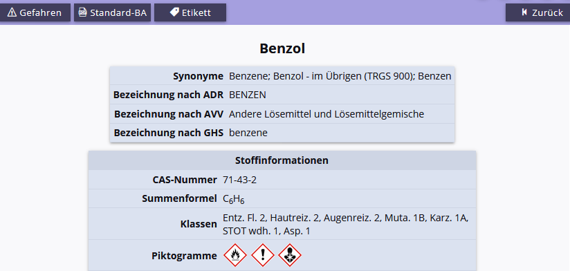 Erstellung von Etiketten über die Stoffinformation