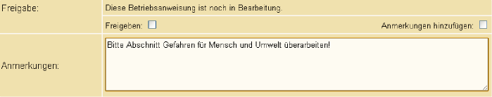 Berbeitungsoptionen für die Freigabe einer BA
