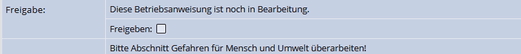 Anmerkung des Administratos auf derBetriebsanweisung