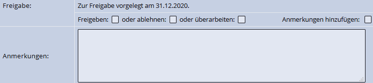 Anmerkung für die Freigabe einer BA