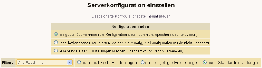 Einstellungen Kopfbereich