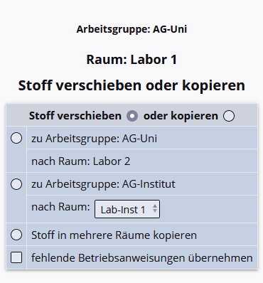 Stoffe verschieben bzw. kopieren