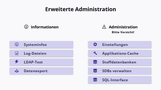 Untermenüpunkte Serververwaltung