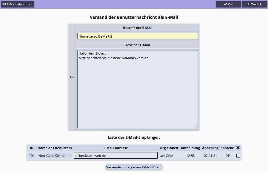 Versand als Email