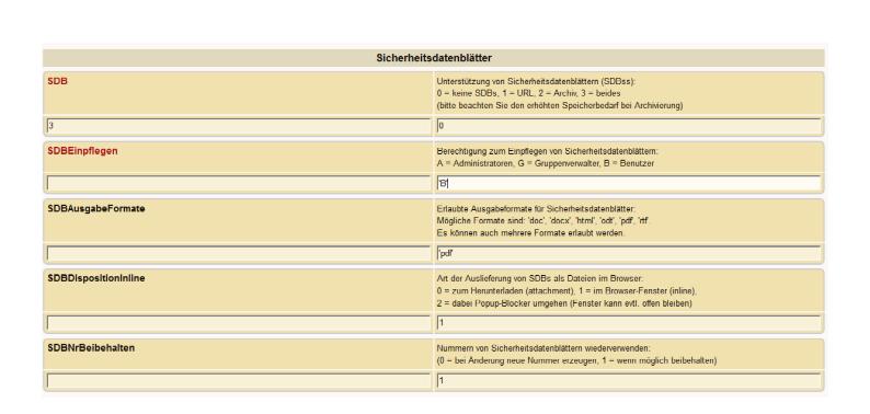 Servereinstellungen SDBs