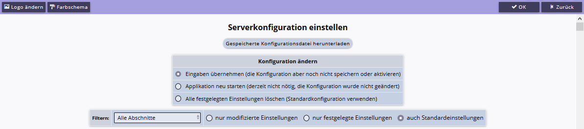 Einstellungen Kopfbereich