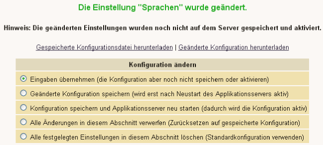 Terminologie und Meldungen: Sprachen deutsch englisch Optionen