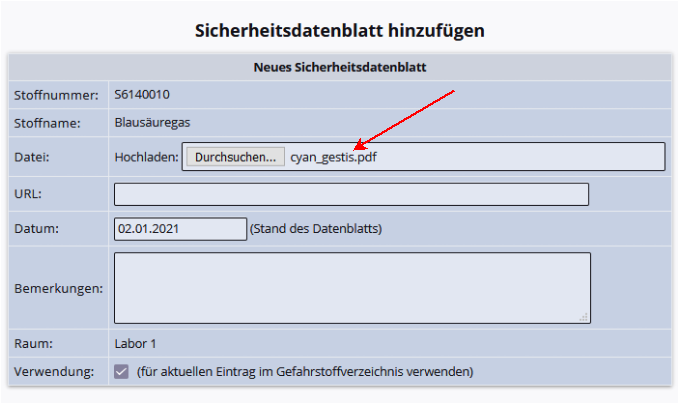 SBD Katasterliste Datei hinzufügen