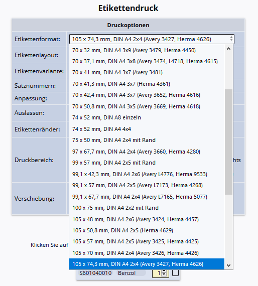 Etiketten Formate