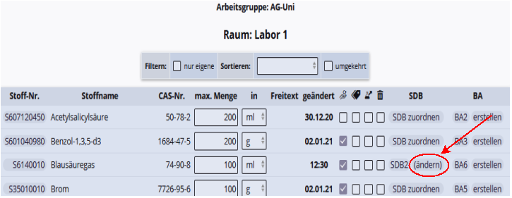 SBD ändern Katasterliste