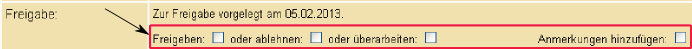 Berbeitungsoptionen für die Freigabe einer BA