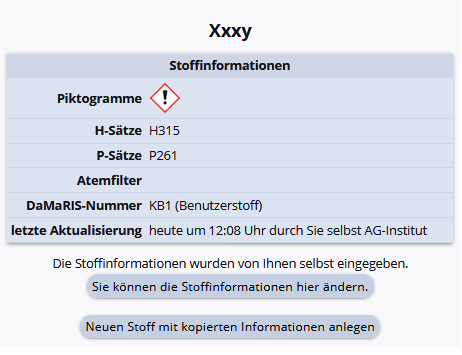 Eigene Stoffe Stoffinformation